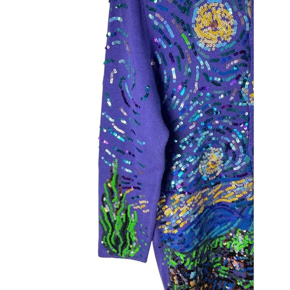 Michael Simon Womens Starry Night Sequin Cardigan M Multicolor Cotton Blend RARE - Picture 5 of 10